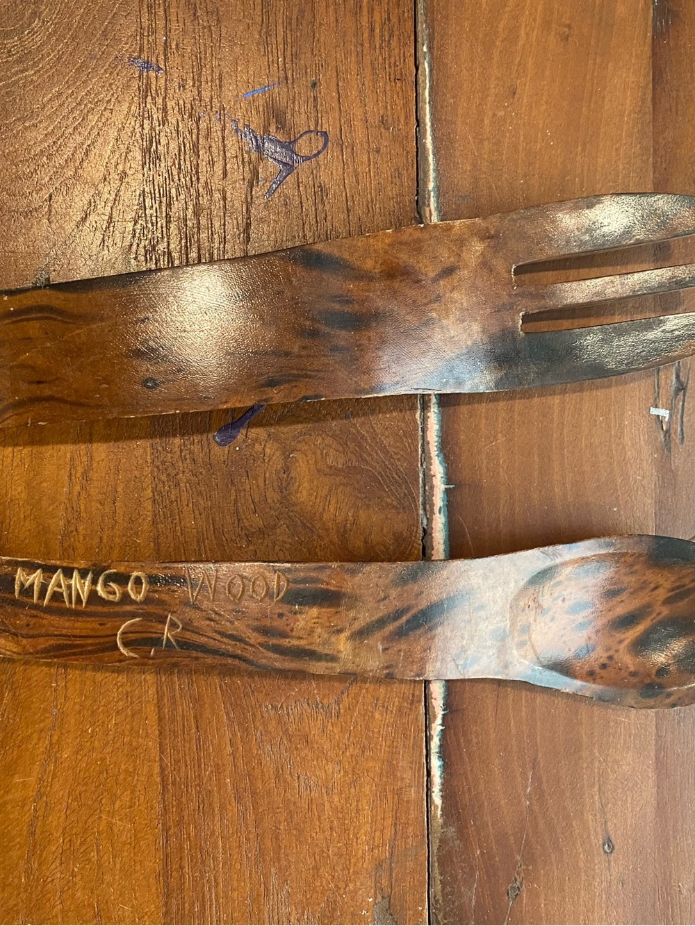 Handcrafted Mango Wood Salad Serving Spoon and Fork - Brown